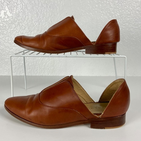 Nisolo Leather D’Orsay Flats Women’s 8.5 • Cognac Brown Minimalist Slip-On Shoes - Picture 4 of 10